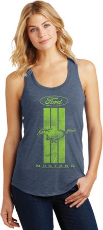 Ladies Ford Green Mustang Stripe Racerback