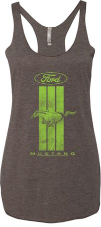 Ladies Ford Green Mustang Stripe Tri Blend Racerback