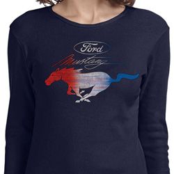 Ladies Ford Mustang Red White and Blue Long Sleeve