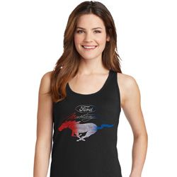 Ladies Ford Mustang Red White and Blue Tank Top