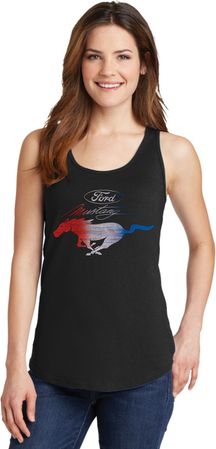 Ladies Ford Mustang Red White and Blue Tank Top