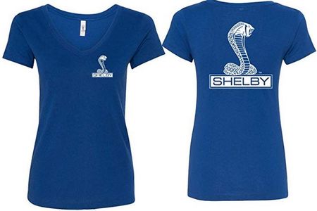 Ladies Ford Mustang Shelby Cobra V-Neck Tee - Front and Back Print