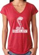 Ladies Ford Mustang Shelby Triblend V-neck - Heather Red