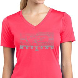 Ladies Ford Mustang Shirt Honeycomb Grille Moisture Wicking V-neck Tee Ladies Ford Mustang Shirt Honeycomb Grille Moisture Wicking V-neck Tee