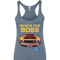 Ladies Ford Mustang Who's The Boss Tri Blend Racerback Tank Top Ladies Ford Mustang Who's The Boss Tri Blend Racerback Tank Top