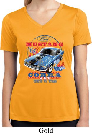 Ladies Ford Shirt 1968 Cobra Jet Moisture Wicking V-neck Shirt