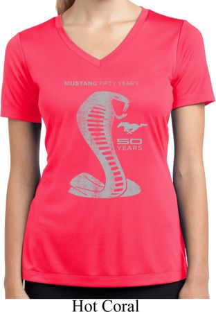 Ladies Ford Shirt 50 Years Cobra Moisture Wicking V-neck Tee T-Shirt