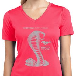 Ladies Ford Shirt 50 Years Cobra Moisture Wicking V-neck Tee T-Shirt