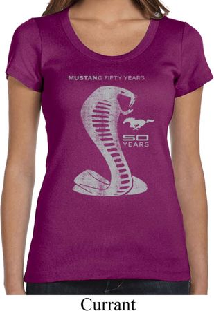 Ladies Ford Shirt 50 Years Cobra Scoop Neck Tee T-Shirt