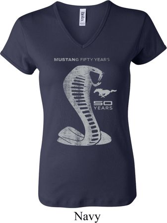 Ladies Ford Shirt 50 Years Cobra V-neck Tee T-Shirt