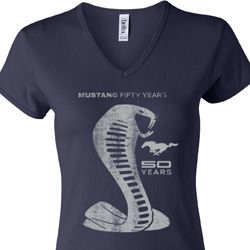 Ladies Ford Shirt 50 Years Cobra V-neck Tee T-Shirt