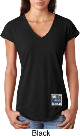 Ladies Ford Shirt Built Ford Tough Bottom Print Tri Blend V-Neck Shirt