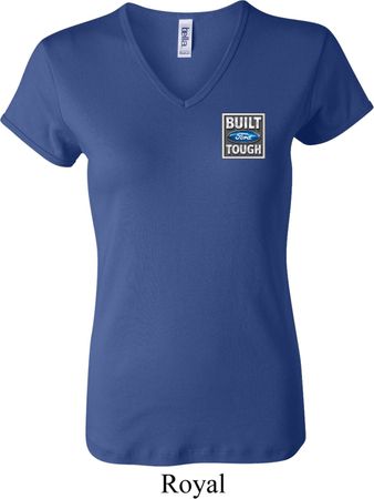 Ladies Ford Shirt Built Ford Tough Pocket Print V-neck Tee T-Shirt