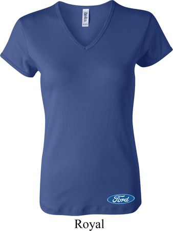 Ladies Ford Shirt Ford Oval Bottom Print V-neck Tee T-Shirt
