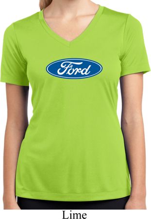 Ladies Ford Shirt Ford Oval Moisture Wicking V-neck Tee T-Shirt