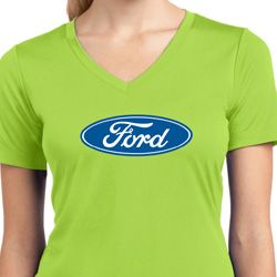 Ladies Ford Shirt Ford Oval Moisture Wicking V-neck Tee T-Shirt