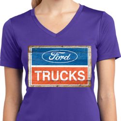 Ladies Ford Shirt Ford Trucks Logo Moisture Wicking V-neck Tee T-Shirt