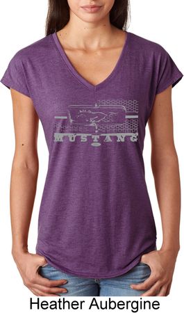 Ladies Ford Shirt Mustang Honeycomb Grille Tri Blend V-Neck Shirt