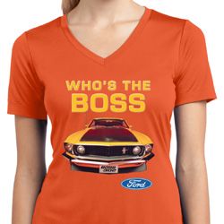 Ladies Ford Shirt Mustang Who's The Boss Moisture Wicking V-neck Shirt Ladies Ford Shirt Mustang Who's The Boss Moisture Wicking V-neck Shirt