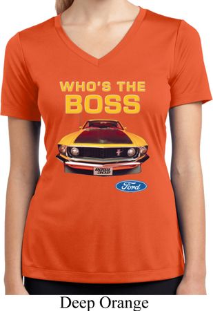 Ladies Ford Shirt Mustang Who's The Boss Moisture Wicking V-neck Shirt