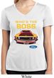 Ladies Ford Shirt Mustang Who's The Boss Moisture Wicking V-neck Shirt