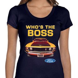 Ladies Ford Shirt Mustang Who's The Boss Scoop Neck Shirt Ladies Ford Shirt Mustang Who's The Boss Scoop Neck Shirt