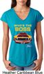 Ladies Ford Shirt Mustang Who's The Boss Tri Blend V-Neck Shirt