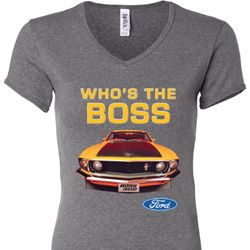 Ladies Ford Shirt Mustang Who's The Boss V-neck Shirt Ladies Ford Shirt Mustang Who's The Boss V-neck Shirt