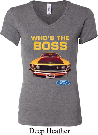 Ladies Ford Shirt Mustang Who's The Boss V-neck Shirt