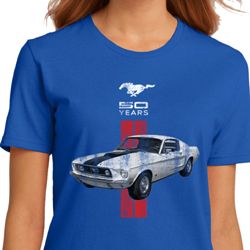 Ladies Ford Shirt Red Stripe Mustang 50 Years Organic Tee T-Shirt