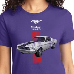 Ladies Ford Shirt Red Stripe Mustang 50 Years Tee T-Shirt