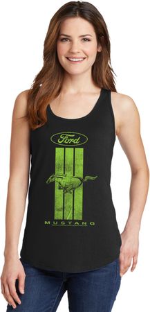Ladies Ford Tank Top Green Mustang Stripe Tanktop