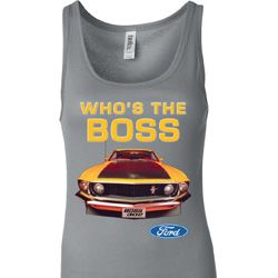 Ladies Ford Tanktop Mustang Who's The Boss Longer Length Tank Top Ladies Ford Tanktop Mustang Who's The Boss Longer Length Tank Top