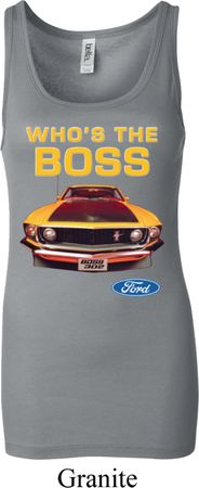 Ladies Ford Tanktop Mustang Who's The Boss Longer Length Tank Top