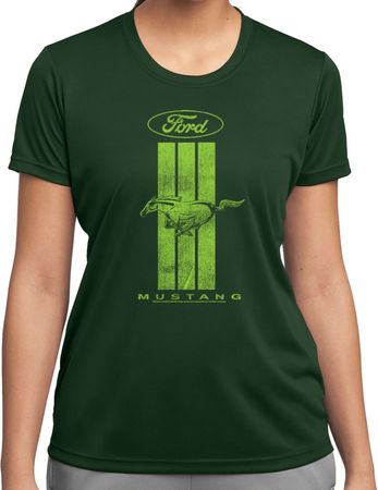 Ladies Ford Tee Green Mustang Stripe Dry Wicking T-shirt