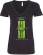 Ladies Ford Tee Green Mustang Stripe V-Neck
