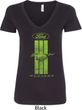 Ladies Ford Tee Green Mustang Stripe V-Neck