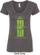 Ladies Ford Tee Green Mustang Stripe V-Neck