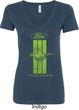 Ladies Ford Tee Green Mustang Stripe V-Neck