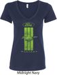 Ladies Ford Tee Green Mustang Stripe V-Neck