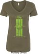 Ladies Ford Tee Green Mustang Stripe V-Neck