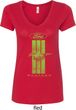 Ladies Ford Tee Green Mustang Stripe V-Neck