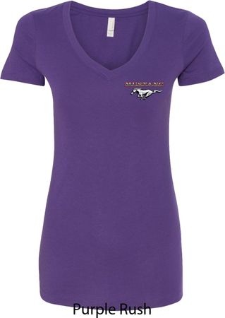 Ladies Ford Tee Mustang Pocket Print V-neck Shirt