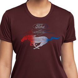Ladies Ford Tee Mustang Red White and Blue Dry Wicking T-shirt