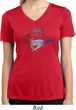 Ladies Ford Tee Mustang Red White and Blue Dry Wicking V-neck