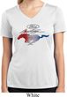 Ladies Ford Tee Mustang Red White and Blue Dry Wicking V-neck