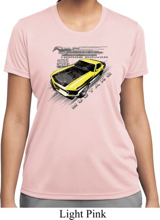 Ladies Ford Vintage Yellow Mustang Boss Moisture Wicking Shirt
