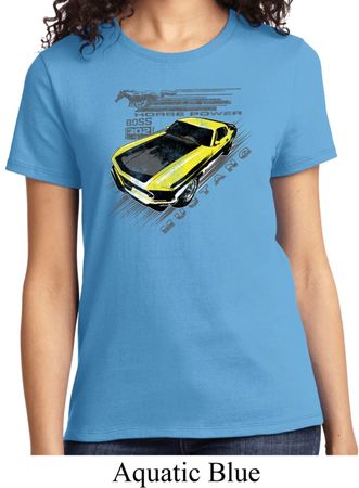 Ladies Ford Vintage Yellow Mustang Boss Shirt