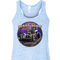 Ladies Frankenstein Frankie's Speed Shop Flowy V-neck Tank Top