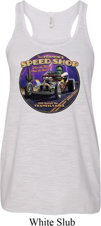 Ladies Frankenstein Frankie's Speed Shop Flowy V-neck Tank Top